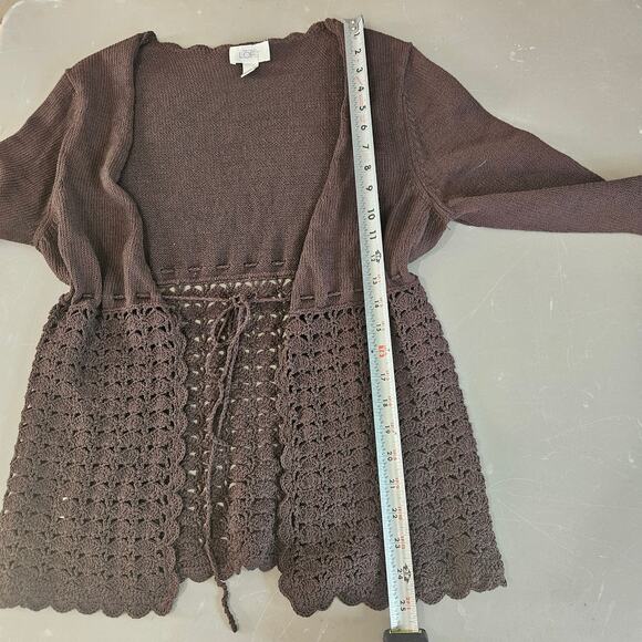 Y2K Ann Taylor Loft Brown Crochet Knit Cardigan Sweater Boho Cottagecore M - Picture 4 of 7